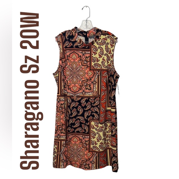 Sharagano Paisley Boho Chic Sheath Mock Neck Dress Black/Orange Size 20W NWT - Picture 1 of 10